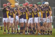 22 February 2015; The Wexford team stand during the playing of the national anthem. Allianz Hurling League, Division 1B, Round 2, Offaly v Wexford, O'Connor Park, Tullamore, Co. Offaly. Picture credit: David Maher / SPORTSFILE