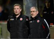 28 February 2015; Mickey Harte, Tyrone manager, right, along with Gavin Devlin, selector. Allianz Football League, Division 1, Round 3, Tyrone v Derry. Healy Park, Omagh, Co. Tyrone. Picture credit: Oliver McVeigh / SPORTSFILE