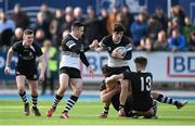 4 March 2015; Jimmy O'Brien, Newbridge College, is tackled by Tim Foley and Rob Wharton, right, Cistercian College Roscrea. Bank of Ireland Leinster Schools Senior Cup Semi-Final, Cistercian College Roscrea v Newbridge College, Donnybrook Stadium, Donnybrook, Dublin. Picture credit: Stephen McCarthy / SPORTSFILE