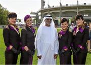 6 March 2015; Etihad staff, left to right, Rachael Brennan, Rebekah Gaston, Danielle Lyall and Joanne Walsh with H.E. Sheikh Nahayan Mabarak Al Nahayan, Minister of Culture, Youth and Community Development, before the games. Zayed Sports Stadium,  Abu Dhabi, United Arab Emirates. Picture credit: Ray McManus / SPORTSFILE