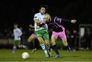 6 March 2015; Philip Drohan, Wexford Youths, is tackled by Jordan Buckley, Cabinteely FC. Airtricity League, First Division, Cabinteely FC v Wexford Youths. Blackrock College, Stradbrook Road, Dublin. Picture credit: Ramsey Cardy / SPORTSFILE