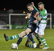 6 March 2015; Ciaran Kilduff, St Patrick’s Athletic, in action against David Webster and Pat Cregg, Shamrock Rovers. SSE Airtricity League, Premier Division, Shamrock Rovers v St Patrick’s Athletic. Tallaght Stadium, Tallaght, Co. Dublin. Picture credit: David Maher / SPORTSFILE
