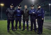 6 March 2015; Roy Keane attends Late Night Leagues finals in Cork City tonight. Late Night Leagues is a youth diversion programme ran in conjunction with the Gardaí, Foroige and the FAI sponsored by IPB to utilise football as a tool for social inclusion. Pictured with Republic of Ireland assistant manager Roy Keane are, from left to right, Sergeant John O'Connor, Garda Micheal O'Connell, Reserve Garda Ross McDonald and Garda Sile Griffin. Sam Allen Pitches, Leisure World, Churchfield, Cork City. Picture credit: Matt Browne / SPORTSFILE