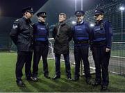 6 March 2015; Roy Keane attends Late Night Leagues finals in Cork City tonight. Late Night Leagues is a youth diversion programme ran in conjunction with the Gardaí, Foroige and the FAI sponsored by IPB to utilise football as a tool for social inclusion. Pictured with Republic of Ireland assistant manager Roy Keane are, from left to right, Sergeant John O'Connor, Garda Micheal O'Connell, Reserve Garda Ross McDonald and Garda Sile Griffin. Sam Allen Pitches, Leisure World, Churchfield, Cork City. Picture credit: Matt Browne / SPORTSFILE