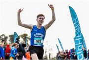 7 March 2015; Kevin Mulcaire, St Flannan's, Ennis, celebrates winning the Senior Boy's event at the GloHealth All Ireland Schools Cross Country Championships. Clongowes Wood College, Co. Kildare. Picture credit: Ramsey Cardy / SPORTSFILE