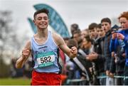 7 March 2015; Darragh McElhinney, Colaiste Pobail Bheanntri, Munster, celebrates winning the Junior Boy's race during the GloHealth All Ireland Schools Cross Country Championships. Clongowes Wood College, Co. Kildare. Picture credit: Ramsey Cardy / SPORTSFILE