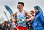 7 March 2015; Darragh McElhinney, Colaiste Pobail Bheanntri, Munster, celebrates winning the Junior Boy's race during the GloHealth All Ireland Schools Cross Country Championships. Clongowes Wood College, Co. Kildare. Picture credit: Ramsey Cardy / SPORTSFILE