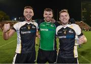 7 March 2015; Gavin Murphy, left, goalkeeper James Martin and Peter Domican of the Middle East 2 team celebrate after theit victory over the Middle East 1 team in the GAA World Games Men's final. Zayed Sports Stadium, Abu Dhabi, United Arab Emirates. Picture credit: Ray McManus / SPORTSFILE