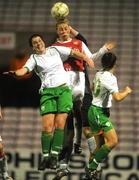 7 February 2008; Arsenal's Kelly Smith and Sarah Quantrill, goalkeeper, get to the ball ahead of Niamh Fahey, Republic of Ireland. International Friendly, Republic of Ireland v Arsenal, Dalymount Park, Dublin. Picture credit; Stephen McCarthy / SPORTSFILE
