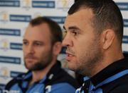 12 February 2008; Leinster head coach Michael Cheika speaks as Chris Whitaker listens at a press conference ahead of their Magners League game with Cardiff Blues this Saturday. Leinster Press Briefing, David Lloyd Riverview, Clonskeagh, Dublin. Picture credit; Melanie Downes / SPORTSFILE