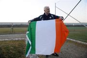 13 February 2008; Giovanni Trapattoni holds an Irish tricolour at the Red Bull Salzburg training grounds, after squad training. Red Bull Salzburg Training Grounds, Salzburg, Austria. Picture credit: David Maher / SPORTSFILE