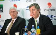 13 February 2008; Chief Executive of the FAI John Delaney and Republic of Ireland caretaker manager Don Givens at a press conference to announce the appointment of Giovanni Trapattoni as the new Republic of Ireland manager. FAI Press Conference, Football Association of Ireland Headquarters, National Sports Campus, Abbotstown, Dublin. Picture credit; Brian Lawless / SPORTSFILE