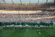 9 February 2008; The Ireland team stand for the National Anthem. RBS Six Nations Rugby Championship, France v Ireland, Stade De France, Paris, France. Picture credit; Matt Browne / SPORTSFILE