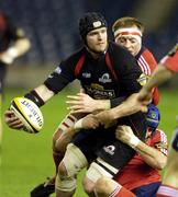 15 February 2008; Matt Mustchin, Edinburgh Rugby, is tackled by Mick O'Driscoll, Munster. Magners League, Edinburgh Rugby v Munster, Murrayfield, Edinburgh, Scotland. Picture credit; Dave Gibson / SPORTSFILE