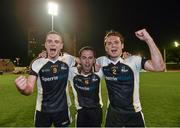 7 March 2015; James McGrath, left, Fergus Murphy and Wayne O'Sullivan, right, of the Middle East 2 team celebrate after their victory over the Middle East 1 team in the GAA World Games Men's final. Zayed Sports Stadium, Abu Dhabi, United Arab Emirates. Picture credit: Ray McManus / SPORTSFILE