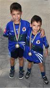 7 March 2015; Oisín Lawlor, aged 6, and his five year old brother Aidan, who won medals as members of the Bahrain GAA team during the under age tournament at the GAA World Games. Zayed Sports Stadium, Abu Dhabi, United Arab Emirates. Picture credit: Ray McManus / SPORTSFILE