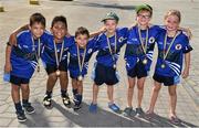 7 March 2015; Oisín Lawlor, far left, aged 6, with his two brothers Calum, aged 9, and Aidan aged 5, with their Arabian Celts teammates, from Bahrain, Jack Dermody, Tom Dermody, aged 8, and Isabel Looby, aged 8, who won medals during the under age tournament at the GAA World Games. Zayed Sports Stadium, Abu Dhabi, United Arab Emirates. Picture credit: Ray McManus / SPORTSFILE