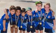 7 March 2015; Oisín Lawlor, far left, aged 6, with his two brothers Calum, aged 9, and Aidan aged 5, with their Arabian Celts teammates, from Bahrain, Jack Dermody, Tom Dermody, aged 8, and Isabel Looby, aged 8, who won medals during the under age tournament at the GAA World Games. Zayed Sports Stadium, Abu Dhabi, United Arab Emirates. Picture credit: Ray McManus / SPORTSFILE