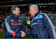 7 March 2015; Dublin manager Ger Cunningham shakes hands with Cork manager Jimmy Barry Murphy after the game. Allianz Hurling League, Division 1A, Round 3, Dublin v Cork. Croke Park, Dublin. Picture credit: Piaras Ó Mídheach / SPORTSFILE