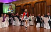 7 March 2015; Eimear O'Loughlin, aged 11, from Doora Barefield GAA club, Co. Clare, performs an Irish dance during the official dinner of the GAA Ladies Football Annual Congress 2015. The Inn at Dromoland, Dromoland, Newmarket On Fergus, Co. Clare. Picture credit: Diarmuid Greene / SPORTSFILE