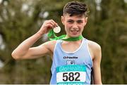 7 March 2015; Darragh McElhinney, Colaiste Pobail Bheanntri, after winning the Junior Boy's race at the GloHealth All Ireland Schools Cross Country Championships. Clongowes Wood College, Co. Kildare. Picture credit: Ramsey Cardy / SPORTSFILE