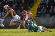8 March 2015; Lee Chin, centre and Liam Ryan, Wexford, in action against Shane Dowling, Limerick. Allianz Hurling League, Division 1A, Round 3, Wexford v Limerick, Wexford Park, Wexford. Picture credit: David Maher / SPORTSFILE
