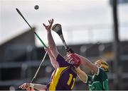 8 March 2015; Daithi Waters, Wexford, in action against Dan Morrissey, Limerick. Allianz Hurling League, Division 1A, Round 3, Wexford v Limerick, Wexford Park, Wexford. Picture credit: David Maher / SPORTSFILE