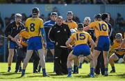 8 March 2015; Clare manager Davy Fitzgerald speaks to his players as they warm up before the game. Allianz Hurling League, Division 1A, Round 3, Clare v Tipperary. Cusack Park, Ennis, Co. Clare. Picture credit: Diarmuid Greene / SPORTSFILE