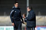 8 March 2015; Clare manager Davy Fitzgerald in conversation with Brendan Bugler before the game. Allianz Hurling League, Division 1A, Round 3, Clare v Tipperary. Cusack Park, Ennis, Co. Clare. Picture credit: Diarmuid Greene / SPORTSFILE