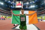 8 March 2015; Ireland's Mark English celebrates after his Men's 800m Final event, where he finished in second position with a time of 1:47.20. European Indoor Athletics Championships 2015, Day 4, Prague, Czech Republic. Picture credit: Pat Murphy / SPORTSFILE