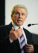 11 February 2008; Johnny Giles speaking at the launch of the new eircom League of Ireland club 'Sporting Fingal F.C'. Corduff Sports Centre, Corduff, Dublin. Photo by Sportsfile