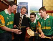 11 February 2008; James McKeague, Paddy Richmond and Gregory O'Kane, along with Seamus Doyle, First Trust manager, Ballymena, at the AIB Club Hurling Championship Semi-Final Regional Press Conference. Dunloy Clubhouse, Dunloy, Co. Antrim. Picture credit: Oliver McVeigh / SPORTSFILE