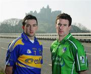 12 February 2008; Tipperary's Benny Dunne, left, and Limerick's Andrew O'Shaughnessy near the Rock of Cashel during a GAA UNRIVALLED photocall ahead of their Allianz National Hurling League game on Sunday next. The Rock of Cashel, Thurles, Co. Tipperary. Picture credit: Brendan Moran / SPORTSFILE