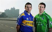 12 February 2008; Tipperary's Benny Dunne, left, and Limerick's Andrew O'Shaughnessy at the Rock of Cashel during a GAA UNRIVALLED photocall ahead of their Allianz National Hurling League game on Sunday next. The Rock of Cashel, Thurles, Co. Tipperary. Picture credit: Brendan Moran / SPORTSFILE