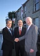 13 February 2008; The Olympic Council of Ireland met with the Japanese Olympic Committee to agree a memorandum of understanding between the two Olympic Governing Bodies ahead of the 2012 Summer Olympic Games being held in London. The memorandum relates to the hosting of the Japanese Olympic squad to acclimatise in Ireland immediately before for the 2012 Olympics. Pictured at the meeting are, from left, Mr. Tsunekazu Takeda, President of the Japanese Olympic Committee, Mr. Toshinao Urabe, Japanese Ambassador to Ireland, and Pat Hickey, President, Olympic Council of Ireland. Olympic House, Harbour Road, Howth, Co. Dublin. Picture credit: Brendan Moran / SPORTSFILE  *** Local Caption ***