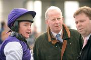 16 February 2008; Pat Taaffe, trainer of Kicking King, with jockey Barry Geraghty, left, and owner Conor Clarkson, right, after favourite Kicking King finished fourth in The Red Mills Steeplechase. Gowran Park, Co. Kilkenny. Picture credit; Matt Browne / SPORTSFILE