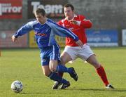 16 February 2008; Mark McAllister, Dungannon Swifts, in action against Declan O'Hara, Cliftonville. Carnegie League Premier Division, Dungannon Swifts v Cliftonville, Stangmore Park, Dungannon, Co. Tyrone. Picture credit; Oliver McVeigh / SPORTSFILE