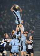 16 February 2008; Scott Moran, Cardiff Blues, wins possession for his side in the line out against Cameron Jowitt, Leinster. Magners League, Leinster v Cardiff Blues, RDS, Ballsbridge, Dublin. Picture credit; Stephen McCarthy / SPORTSFILE