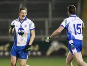 16 February 2008; Monaghan's Raymond Ronaghan celebrates with team-mate Thomas Freeman after scoring his side's first goal. Allianz National Football League, Division 2, Round 2, Cavan v Monaghan, Kingspan Breffni Park, Cavan. Picture credit; Oliver McVeigh / SPORTSFILE