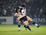 16 February 2008; Cian Healy, Leinster, is tackled by Jamie Roberts, Cardiff Blues. Magners League, Leinster v Cardiff Blues, RDS, Ballsbridge, Dublin. Picture credit; Stephen McCarthy / SPORTSFILE