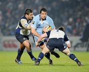16 February 2008; Gary Powell, Cardiff Blues, is tackled by Stan Wright, left, and Cian Healy, Leinster. Magners League, Leinster v Cardiff Blues, RDS, Ballsbridge, Dublin. Picture credit; Stephen McCarthy / SPORTSFILE