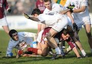 17 February 2008; Mathew Clancy, Galway, in action against Kildare's Kevin O'Neill, left, Morgan O'Flaherty, top, and Ken Donnelly. Allianz National Football League, Division 1, Round 2, Kildare v Galway, St Conleth's Park, Newbridge, Co. Kildare. Picture credit; Caroline Quinn / SPORTSFILE