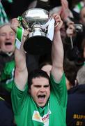 17 February 2008; Moycullen captain Gearoid Clancy lifts the cup after his side's victory over Fingal Ravens. All-Ireland Intermediate Club Football Championship Final, Moycullen, Galway v Fingal Ravens, Dublin, Croke Park, Dublin. Picture credit; Stephen McCarthy / SPORTSFILE