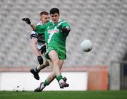 17 February 2008; Conor Bohan, Moycullen, shoots to score his side's first goal despite the attention of Kieran McGrath, Fingal Ravens. All-Ireland Intermediate Club Football Championship Final, Moycullen, Galway v Fingal Ravens, Dublin, Croke Park, Dublin. Picture credit; Stephen McCarthy / SPORTSFILE