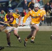 17 February 2008; Liam Watson, Antrim, in action against Diarmuid Lyng, Wexford. Allianz National Hurling League, Division 1A, Round 2, Antrim v Wexford, Dunloy, Co. Antrim. Picture credit; Oliver McVeigh / SPORTSFILE