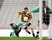 17 February 2008; Con Dunne, Canovee, is tackled by Ryan Crilly, Rock, as he bears down on goal. All-Ireland Junior Club Football Championship Final, Canovee, Cork v Rock, Tyrone, Croke Park, Dublin. Picture credit; Stephen McCarthy / SPORTSFILE *** Local Caption *** Southern Star