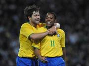 6 February 2008; Robinho, Brazil, celebrates with team-mate Diego Ribas, left, after scoring his side's first goal. International Friendly, Republic of Ireland v Brazil, Croke Park, Dublin. Picture credit; Pat Murphy / SPORTSFILE *** Local Caption ***