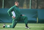 19 February 2008; Alan Quinlan does some stretching exercises before squad training. Ireland rugby squad training, Belfield, UCD, Dublin Picture credit; Brendan Moran / SPORTSFILE