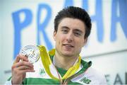8 March 2015; Ireland's Mark English with his silver medal after his Men's 800m Final event, where he finished in second position with a time of 1:47.20. European Indoor Athletics Championships 2015, Day 4, Prague, Czech Republic. Picture credit: Pat Murphy / SPORTSFILE