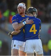 8 March 2015; Padraic Maher, left, and Conor O'Brien, Tipperary, celebrate after defeating Clare. Allianz Hurling League, Division 1A, Round 3, Clare v Tipperary. Cusack Park, Ennis, Co. Clare. Picture credit: Diarmuid Greene / SPORTSFILE